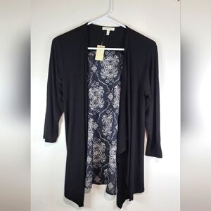 Maurices Womens Open Cardigan With Design Black Size Medium 3/4 Sleeve NWT.